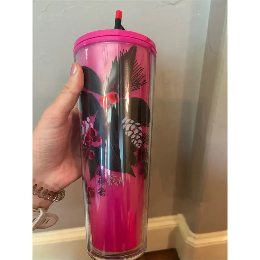 Starbucks Holiday Hot Pink Floral Color-Change Tumbler with Straw